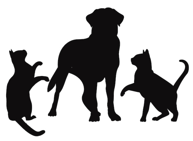 Gatos y perros silueta negra vector aislado