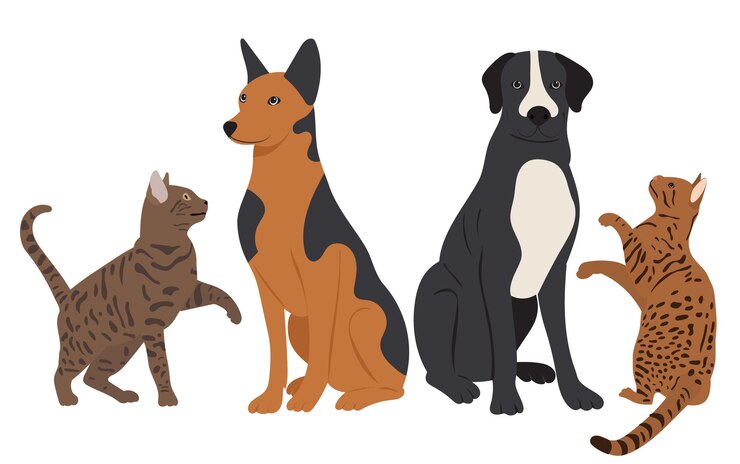 Vector gatos y perros en vector aislado de diseño plano