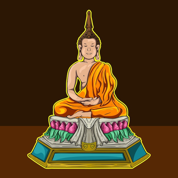 Gautama Buda línea dibujo decorativo Sentado o meditando estatua de Buda Arte digital