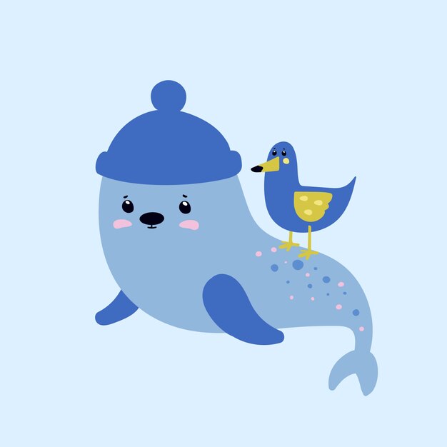 Gaviota y una foca. Animales marinos