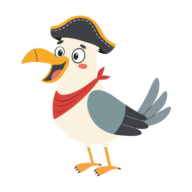La gaviota pirata aislada La gavita en ropa de pirata Ilustración vectorial Ilustración vector en un blanco