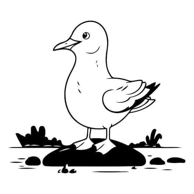 La gaviota en la roca en el lago ilustración vectorial