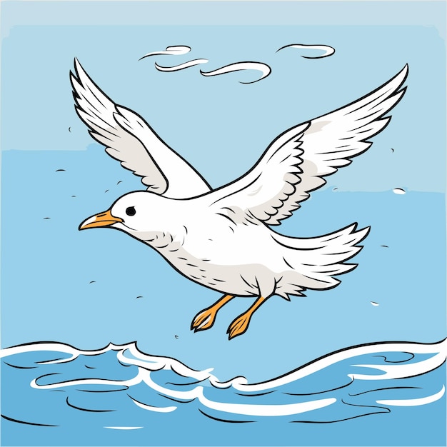 Vector la gaviota volando en el mar ilustración vectorial al estilo de dibujos animados