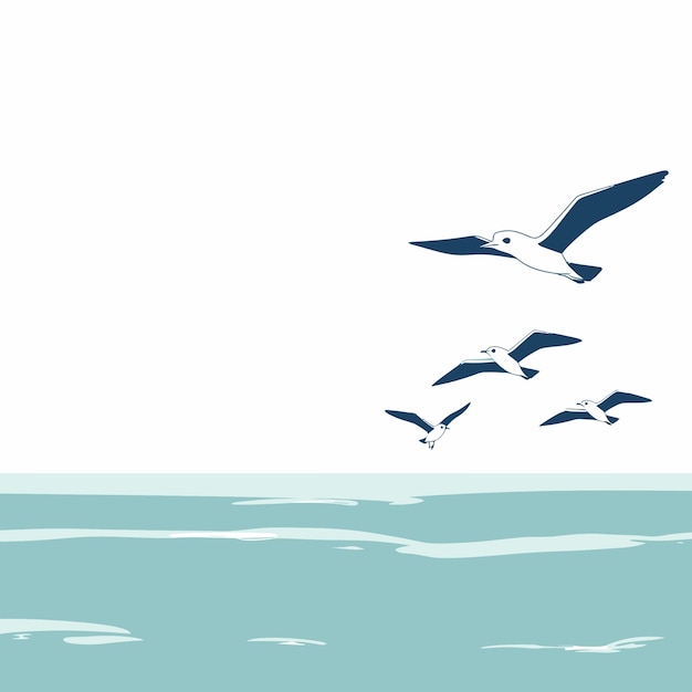Vector gaviotas volando sobre el océano 1