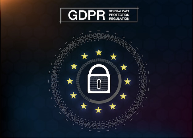 GDPR-REGULACIÓN GENERAL DE PROTECCIÓN DE DATOS. Ciberseguridad y privacidad. ilustración. Estilo futuro