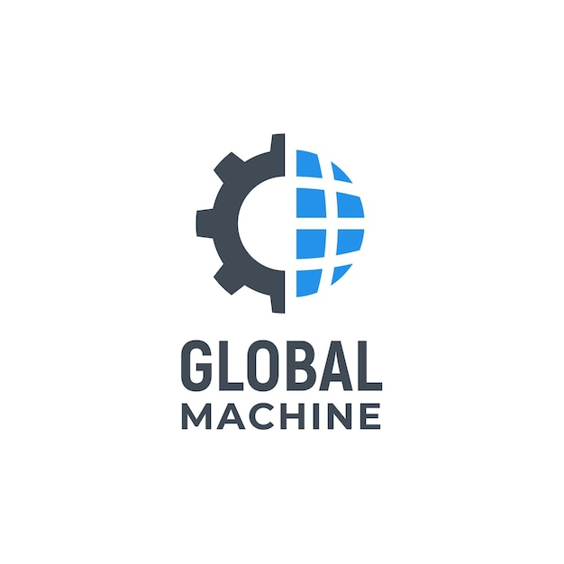 Gear Cog con Globe para el diseño del logotipo de la máquina de tecnología industrial global
