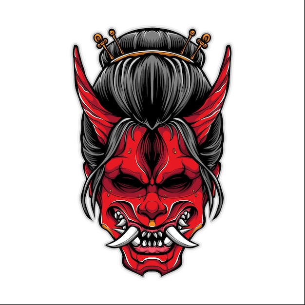Geisha aterradora con ilustración de máscara oni