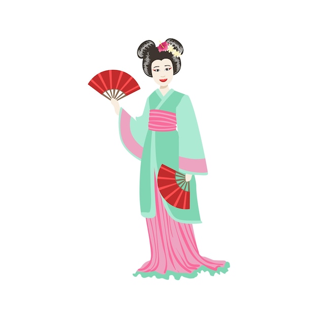 Geisha japonesa con abanicos de papel