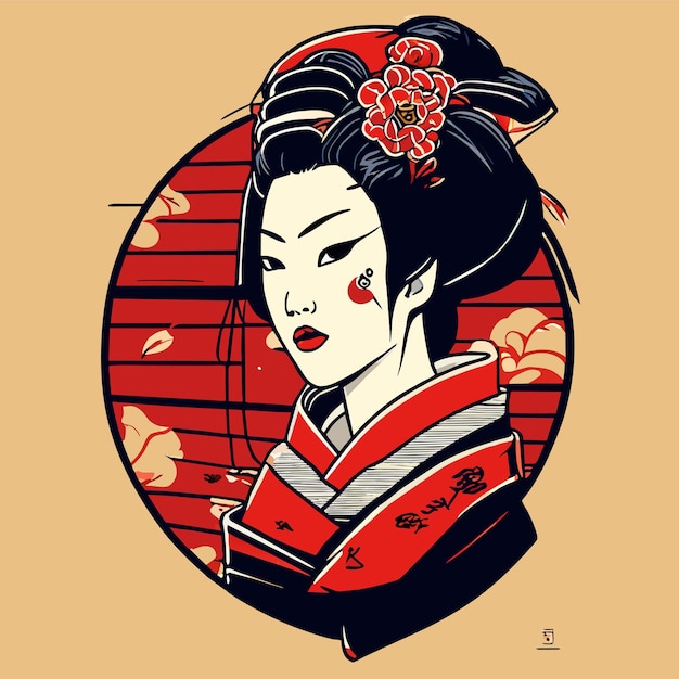 Geisha japonesa chica samurai dibujada a mano plana elegante pegatina de dibujos animados icono concepto ilustración aislada