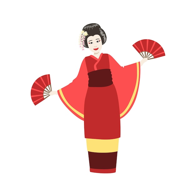 Geisha japonesa haciendo baile de abanico