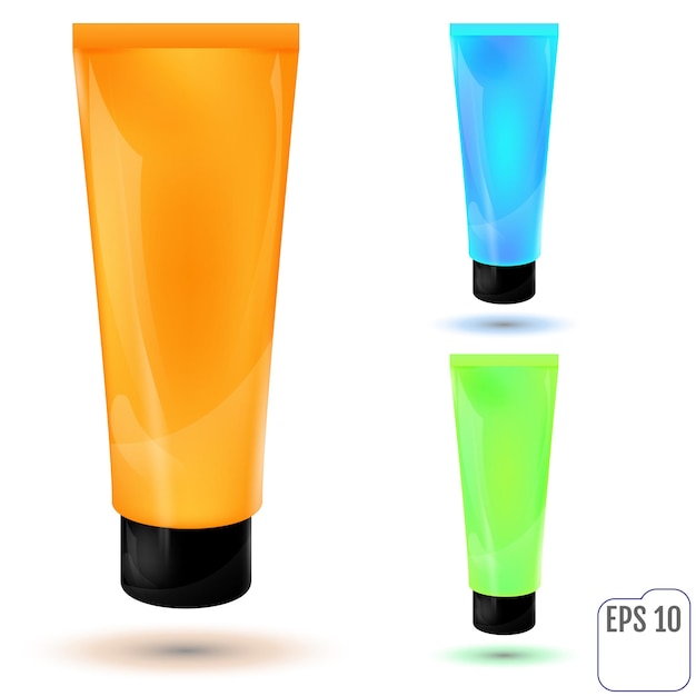 Gel exfoliante para suavizar la piel en diferentes colores de paquetes Vector