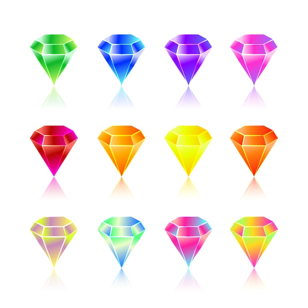 Vector gemas de dibujos animados e iconos de diamantes