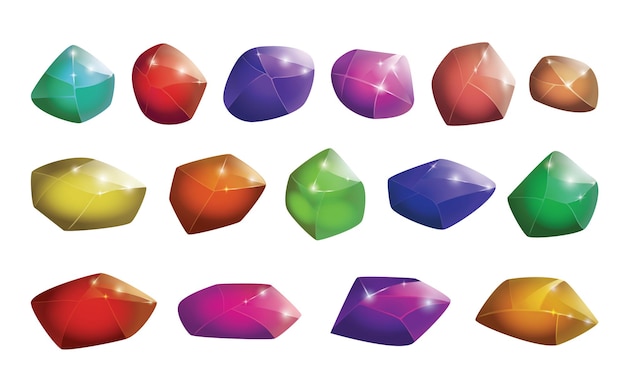 Gemas mágicas de dibujos animados y minerales naturales Ilustración vectorial de activos del juego de trofeos