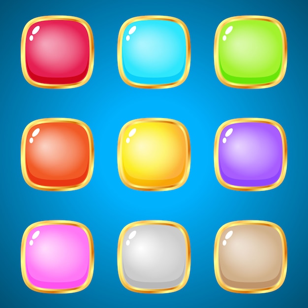 Gems square 9 colors for puzzle games.