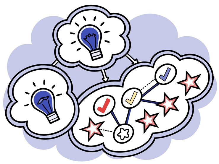 Vector generación de ideas profesionales y ilustración de logros tormenta de ideas éxito innovación