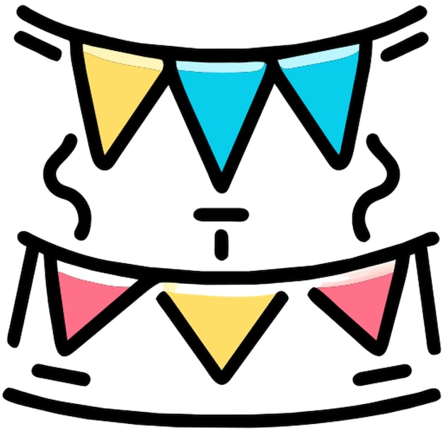 generar un clip art de contorno de una pancarta de cumpleaños enlazada entre dos globos que forman un