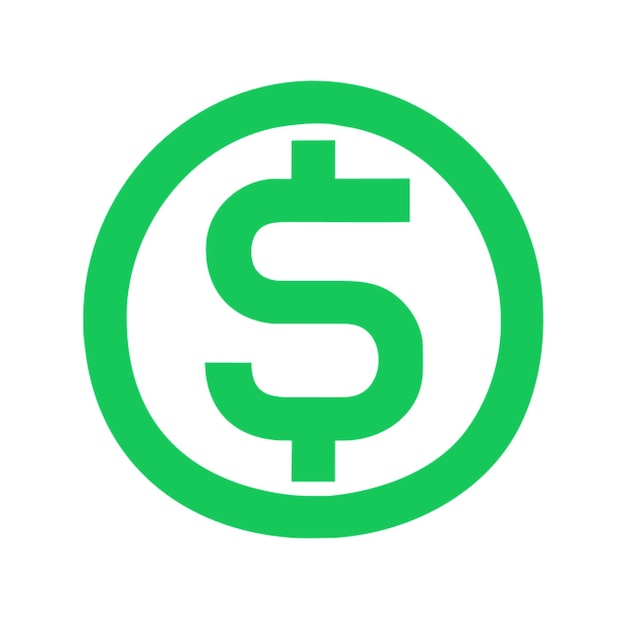 generar un icono de signo de dólar con una forma circular de color verde vibrante y un diseño moderno elegante