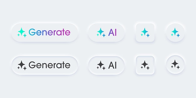 Generar interfaz de usuario de botón de IA Inteligencia artificial Generar botón de prensa en estilo neumórfico de moda para el sitio web de la aplicación y las interfaces UI elementos UX Ilustración vectorial
