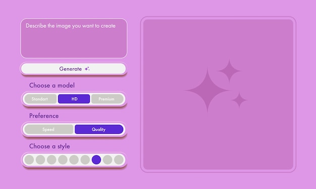 Generate AI image user interface with tools button window for promt text pink color Artificial intelligence buttons trendy neumorphic for ui ux element app website vector