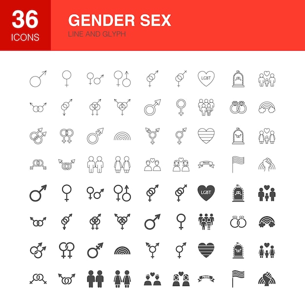 Género Sexo Línea Web Glifo Iconos