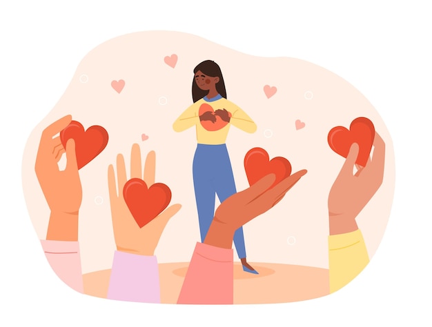 La generosidad como donación apoya el intercambio de personas, el amor, la caridad, la campaña de voluntariado, el símbolo de la asistencia.