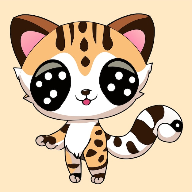 Vector genet cheetah gato tigre dibujado a mano dibujos animados pegatina icono concepto aislado ilustración