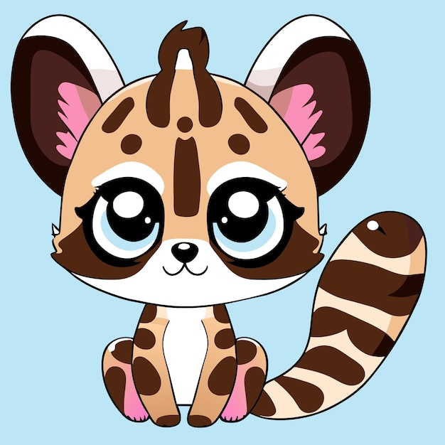 Vector genet cheetah gato tigre dibujado a mano dibujos animados pegatina icono concepto aislado ilustración
