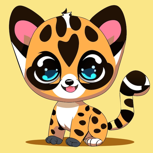 Vector genet cheetah gato tigre dibujado a mano dibujos animados pegatina icono concepto aislado ilustración