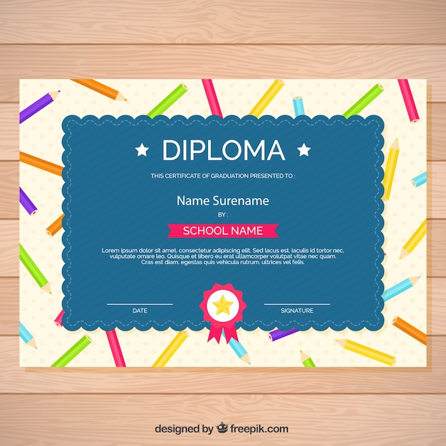 Genial certificado de graduación de lápices con diferentes colores