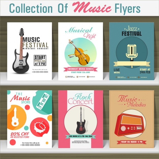 Vector genial colección de seis folletos de música