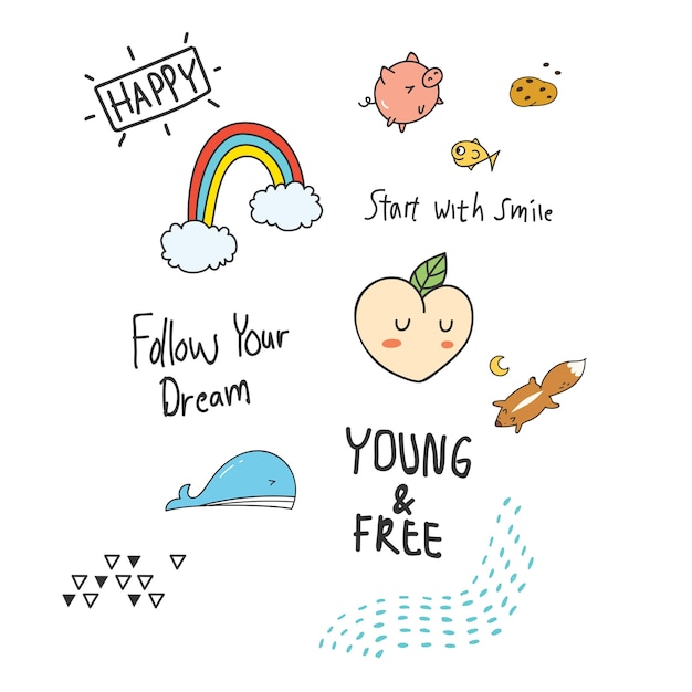 Genial diseño de camiseta en estilo doodle con parches y citas escritas a mano