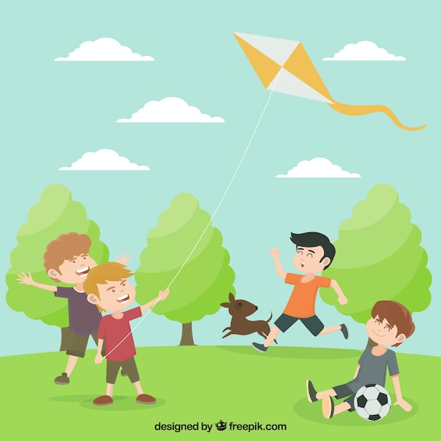 Genial fondo de niños jugando en el parque