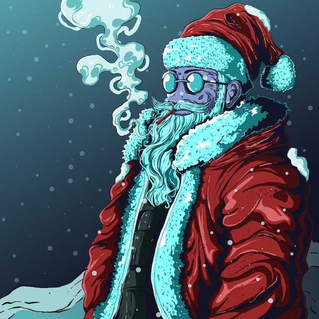 Genial Papá Noel fumando y usando gafas geniales.