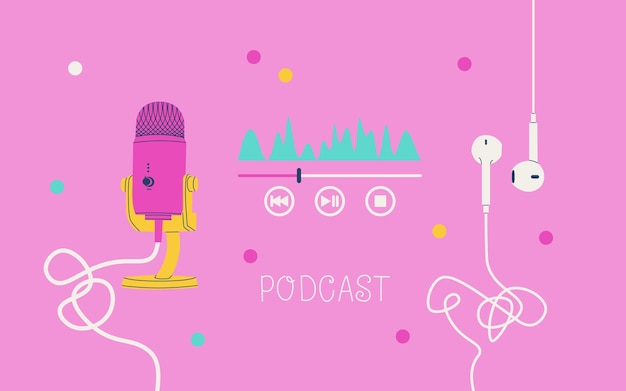 Genial portada morada o banner para un canal de podcast