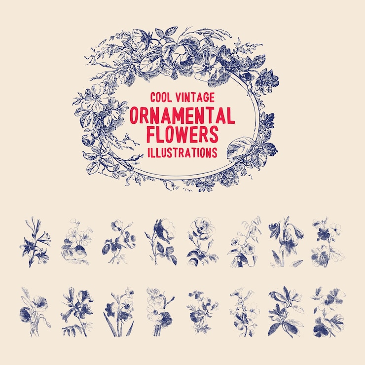 Vector geniales ilustraciones vintage de flores ornamentales