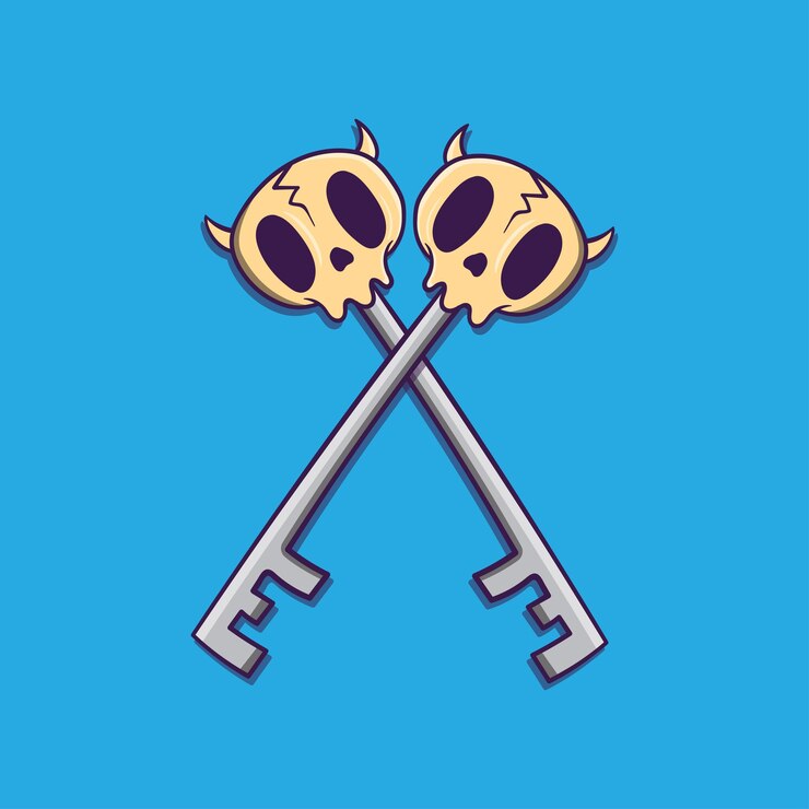 Vector geniales llaves planas de calavera de dibujos animados