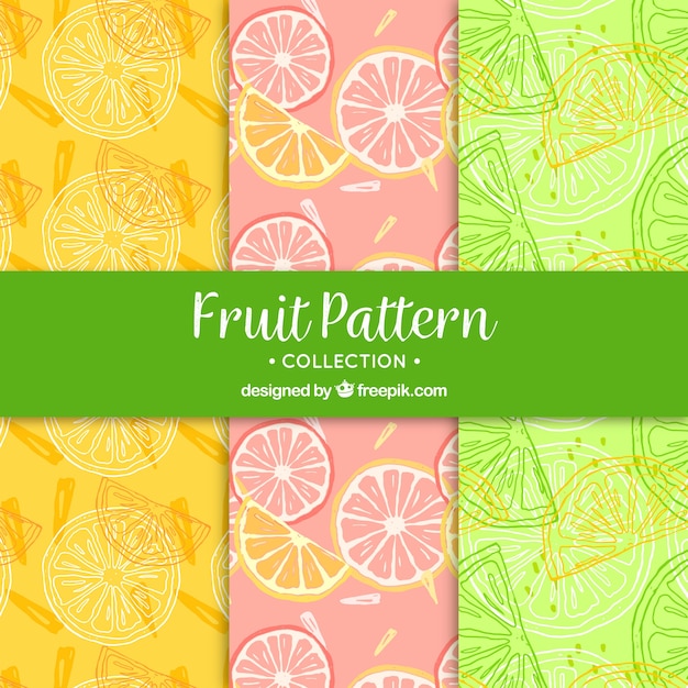 Vector geniales patrones de rodajas de frutas dibujadas a mano
