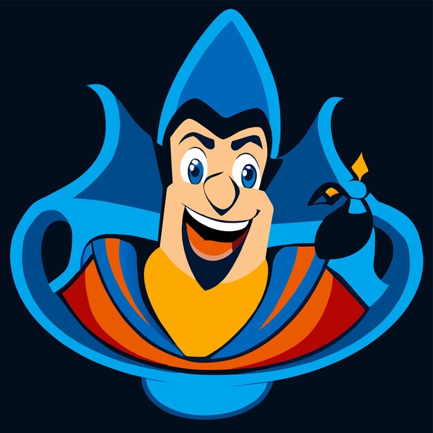 Vector el genio aladdin diablo dibujado a mano plano elegante pegatina de dibujos animados icono concepto ilustración aislada