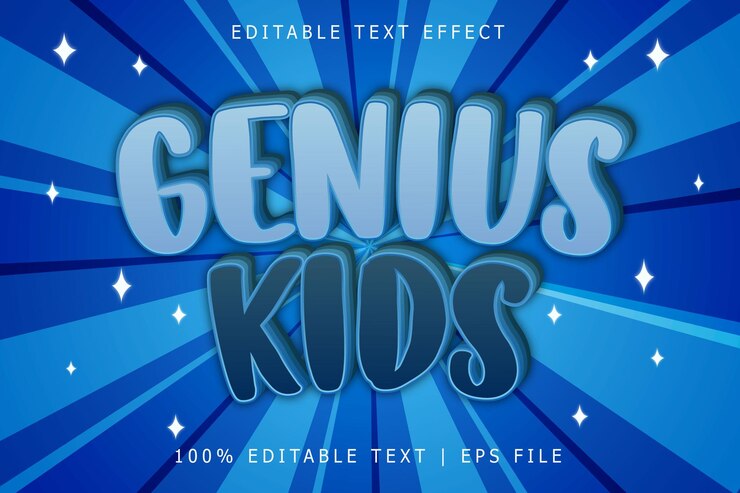Vector genius kids editable text effect 3 dimension relieve estilo moderno