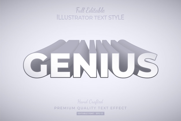 Vector genius long shadow editable texto 3d efecto estilo premium