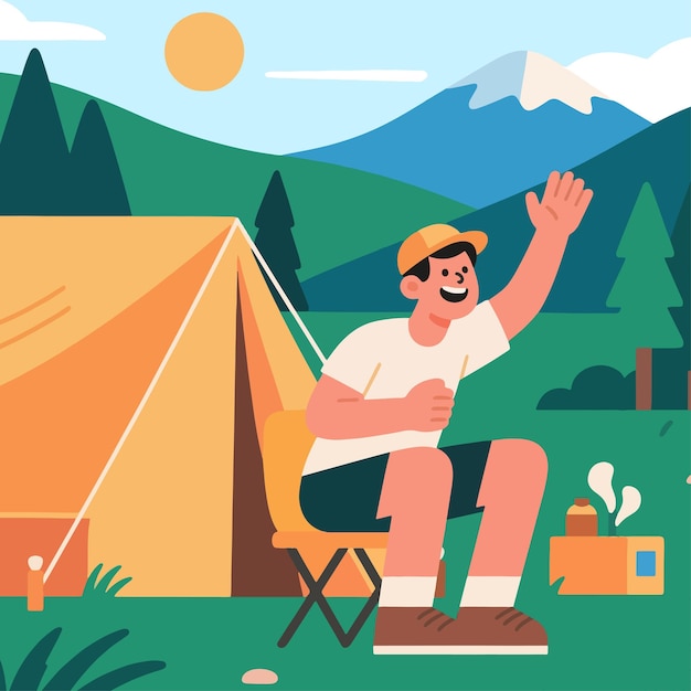 Gente acampando en el diseño plano de la naturaleza