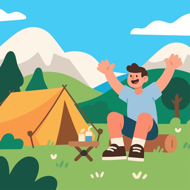 Gente acampando en el diseño plano de la naturaleza