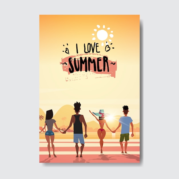 Vector gente de amor de verano tomados de la mano