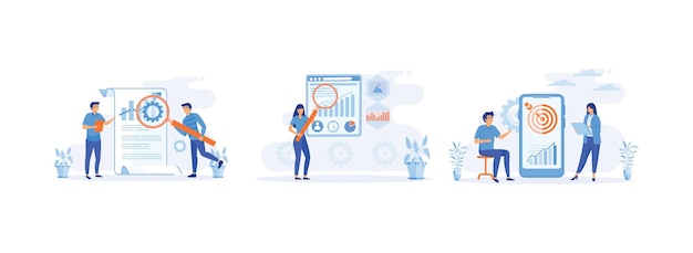 Gente analizando el mercado Planificación de optimización SEO Discutir la estrategia de marketing y SEO