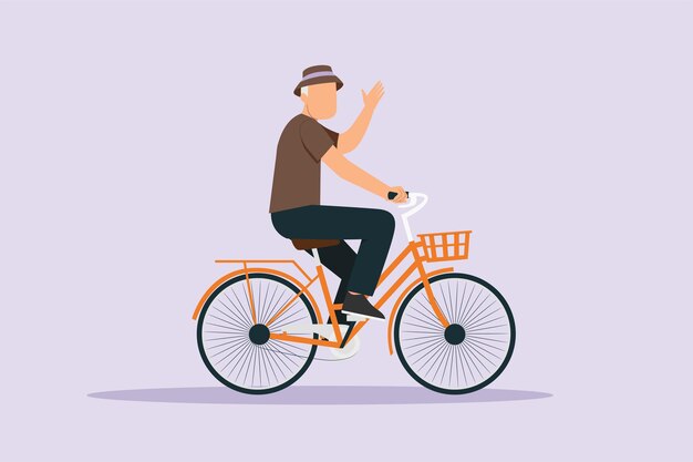 Gente andando en bicicleta en el concepto de calle de la ciudad Ilustración de vector plano coloreado aislado