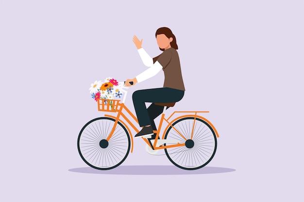 Gente andando en bicicleta en el concepto de calle de la ciudad Ilustración de vector plano coloreado aislado