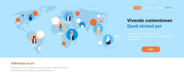 Gente árabe en el mapa del mundo burbujas de chat comunicación global equipo árabe