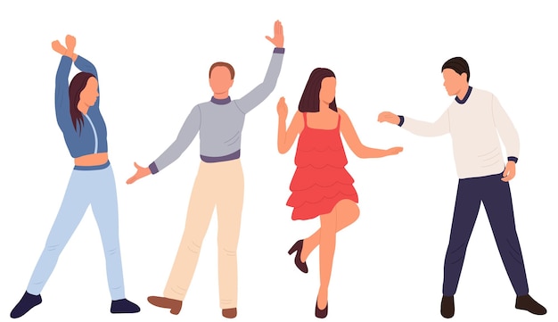 Gente bailando en vector aislado de fondo blanco