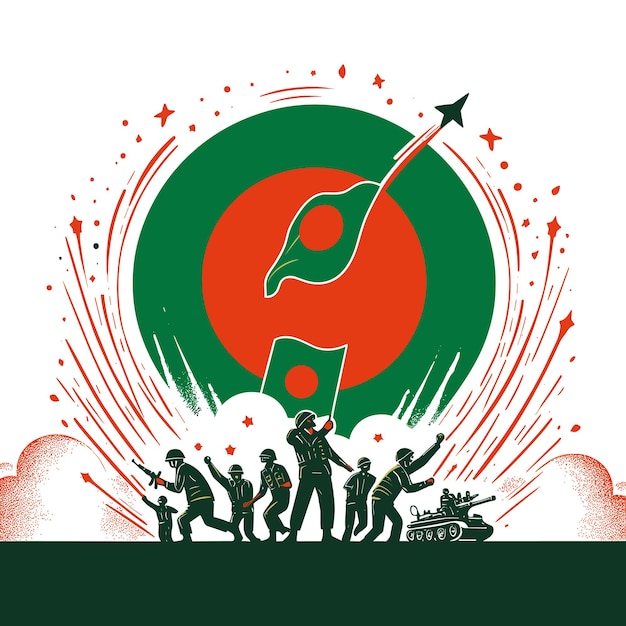 Vector gente y bandera con celebración del día de la independencia de bangladesh