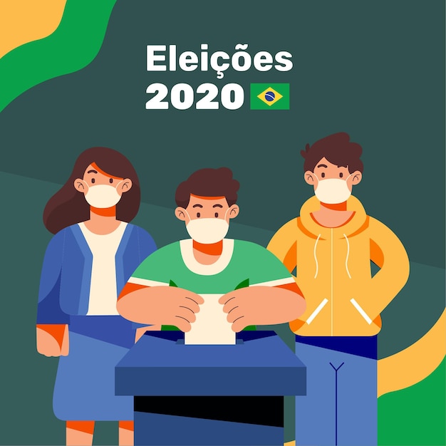 La gente de Brasil haciendo cola para votar con máscara facial